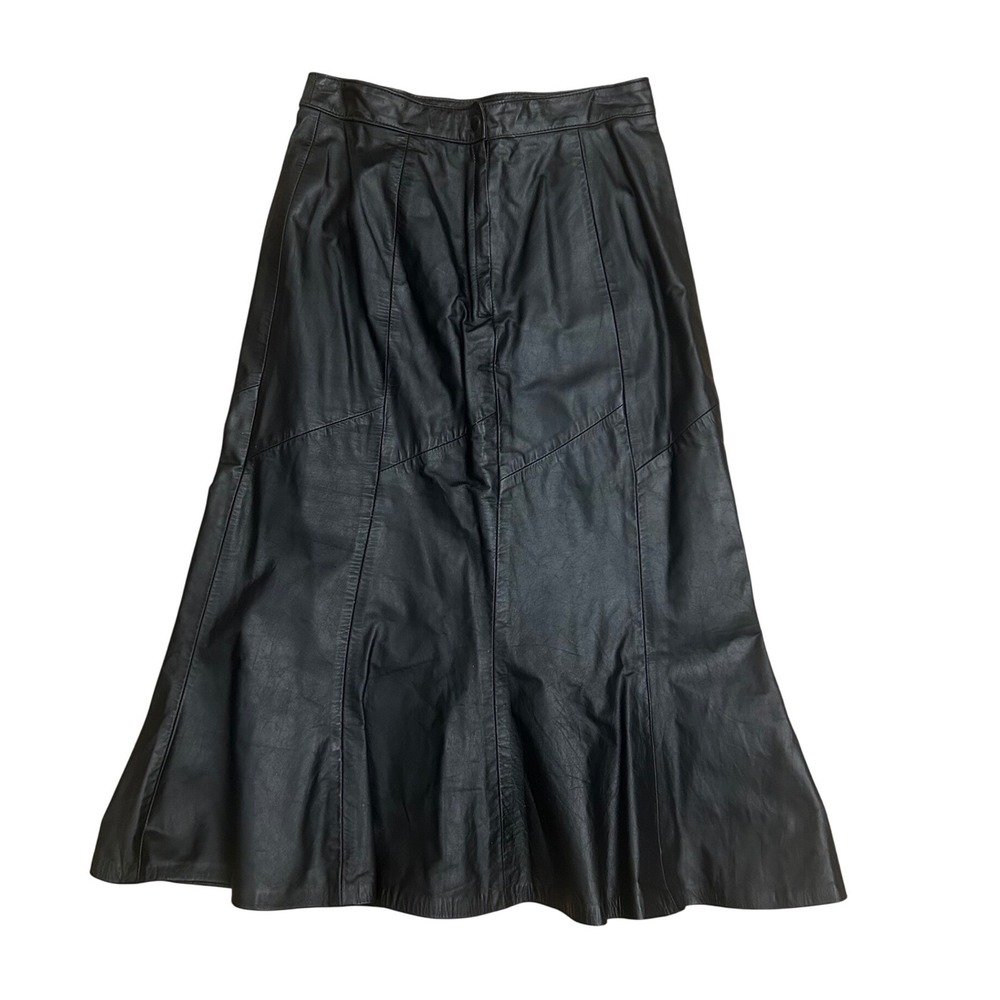 Vintage Black Genuine Leather Midi Skirt Grunge 11 USA Biker baddie